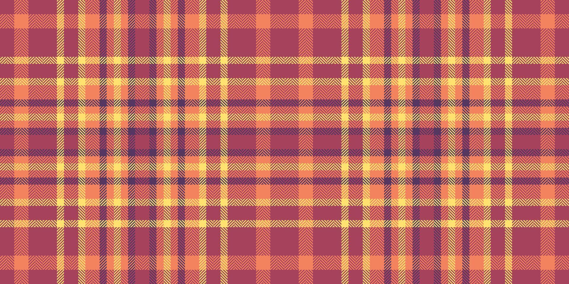 Aged seamless texture, geometrical check tartan fabric. Expressive plaid textile background pattern in red and yellow colors. vector