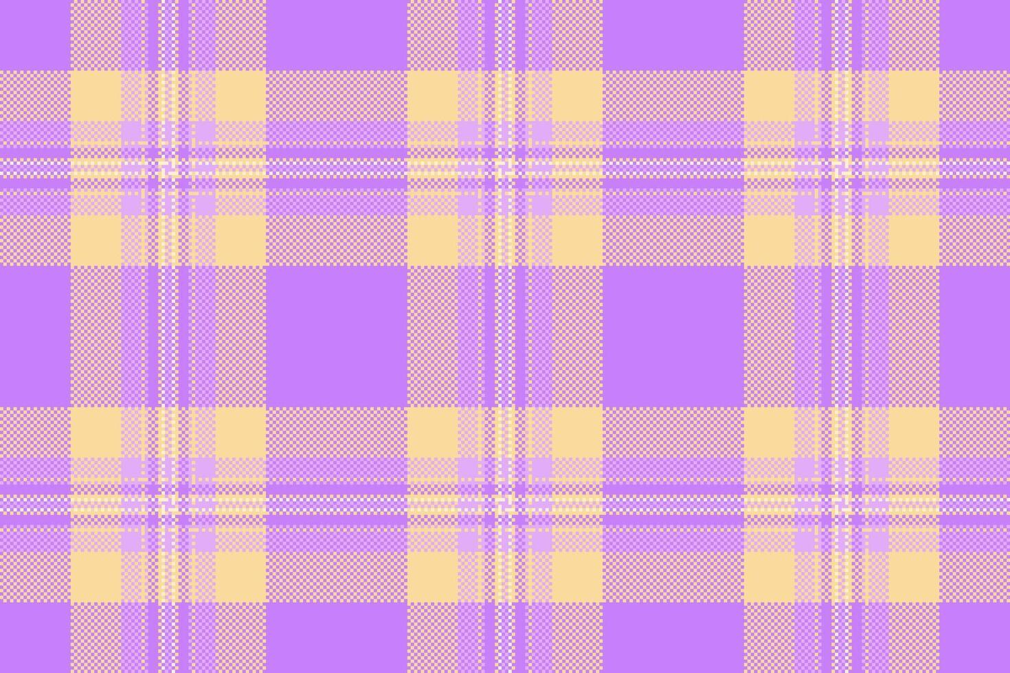 Industrial textile plaid check, pillow texture seamless. Square background fabric tartan pattern in violet and amber colors. vector