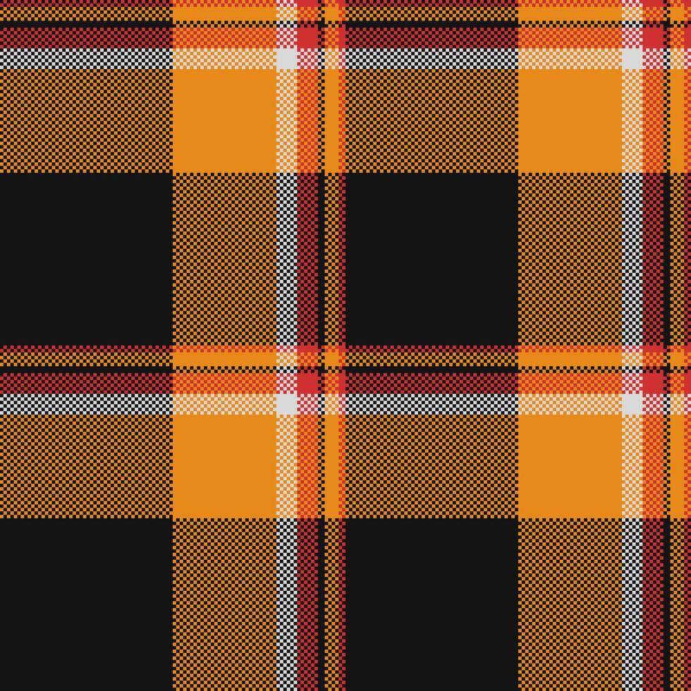 Ornate pattern texture , geometric check background plaid. Punk seamless tartan fabric textile in black and orange colors. vector