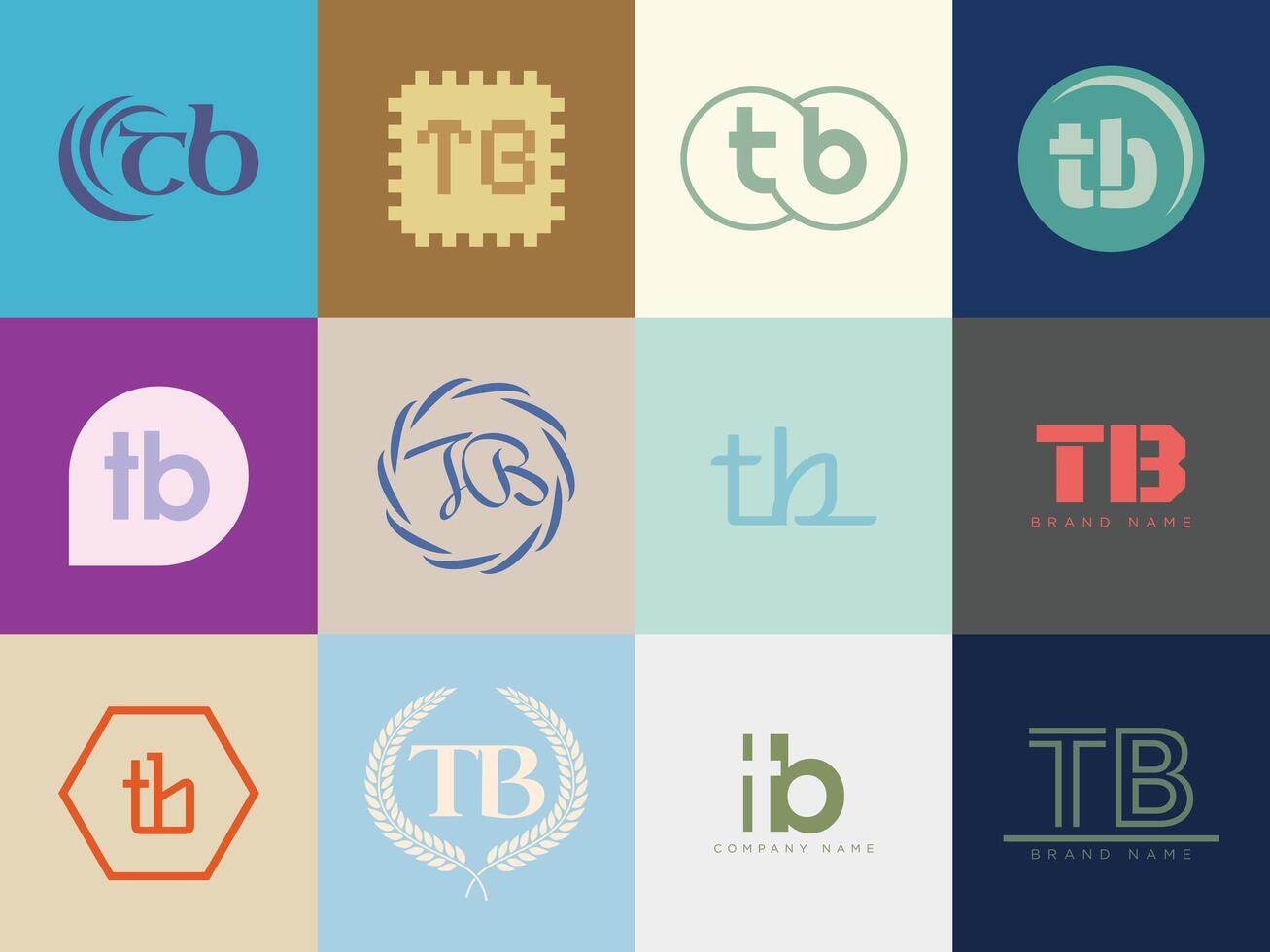TB logo company template. Letter t and b logotype. Set different classic serif lettering and modern bold text with design elements. Initial font typography. vector