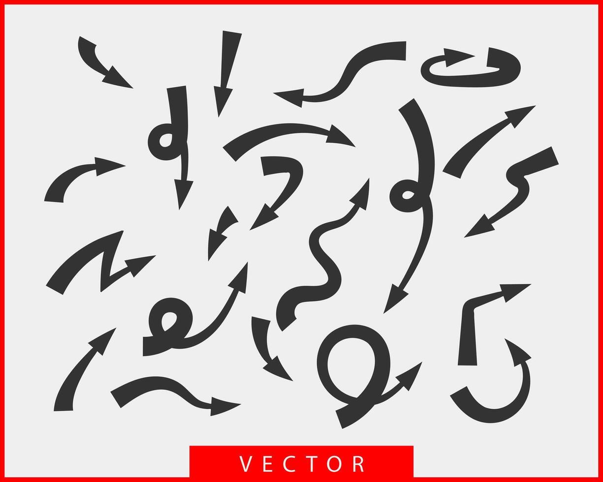 Collection arrows background black and white symbols. Different arrow icon set circle, up, curly, straight and twisted. Design elements. vector