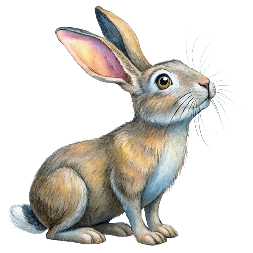 Hand Drawn Curious Rabbit Looking Up Design png