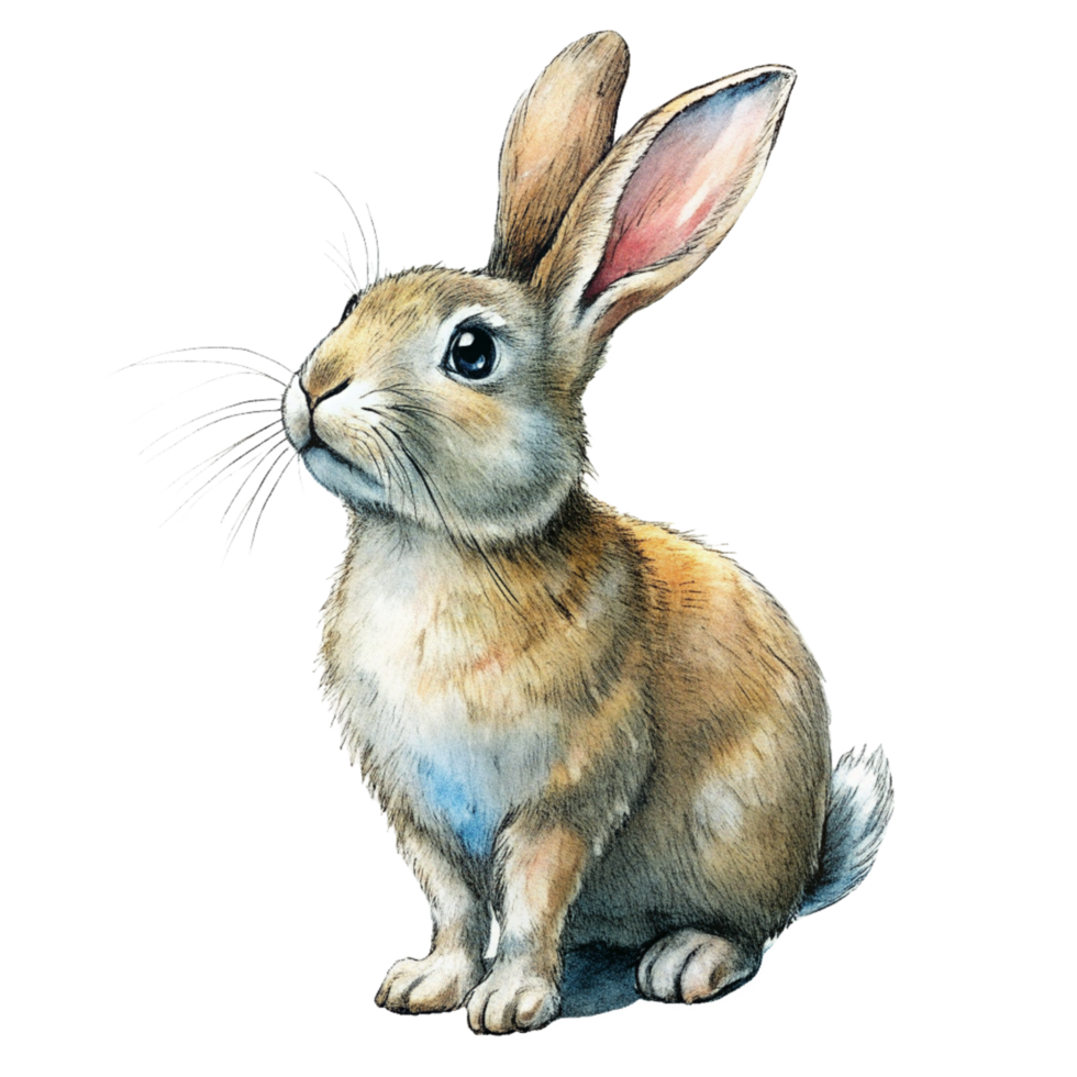 Hand Drawn Curious Rabbit Looking Up Illustration png