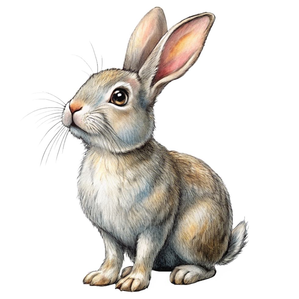 Hand Drawn Curious Rabbit Looking Up Image png