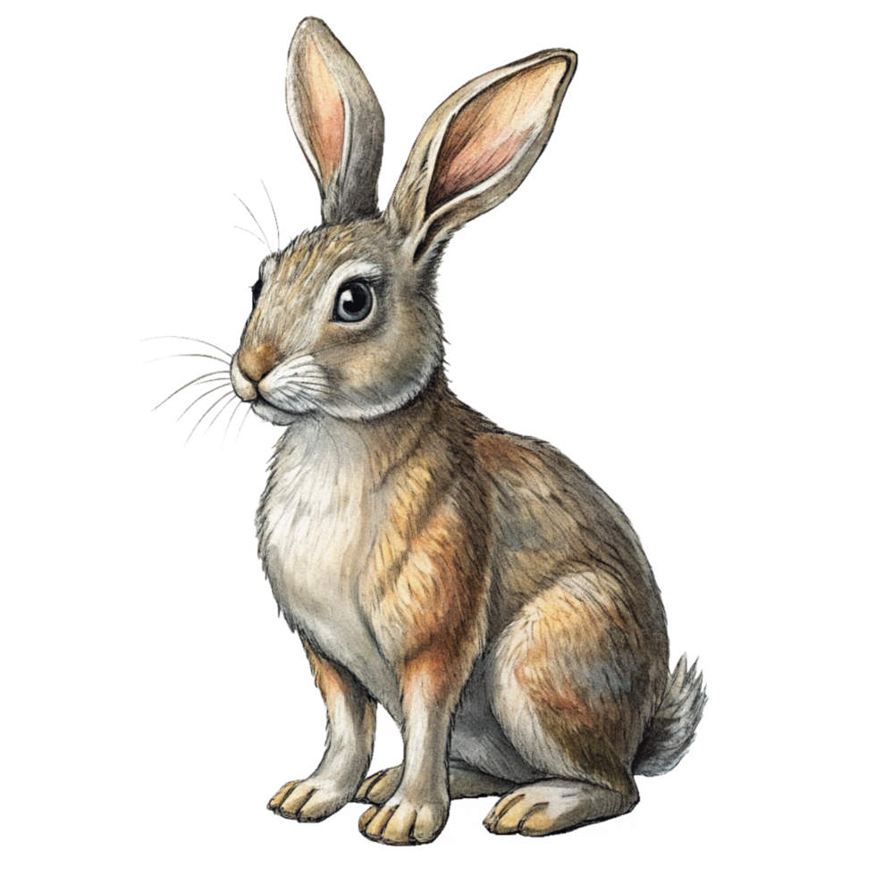 Hand Drawn Curious Rabbit Looking Up Style png