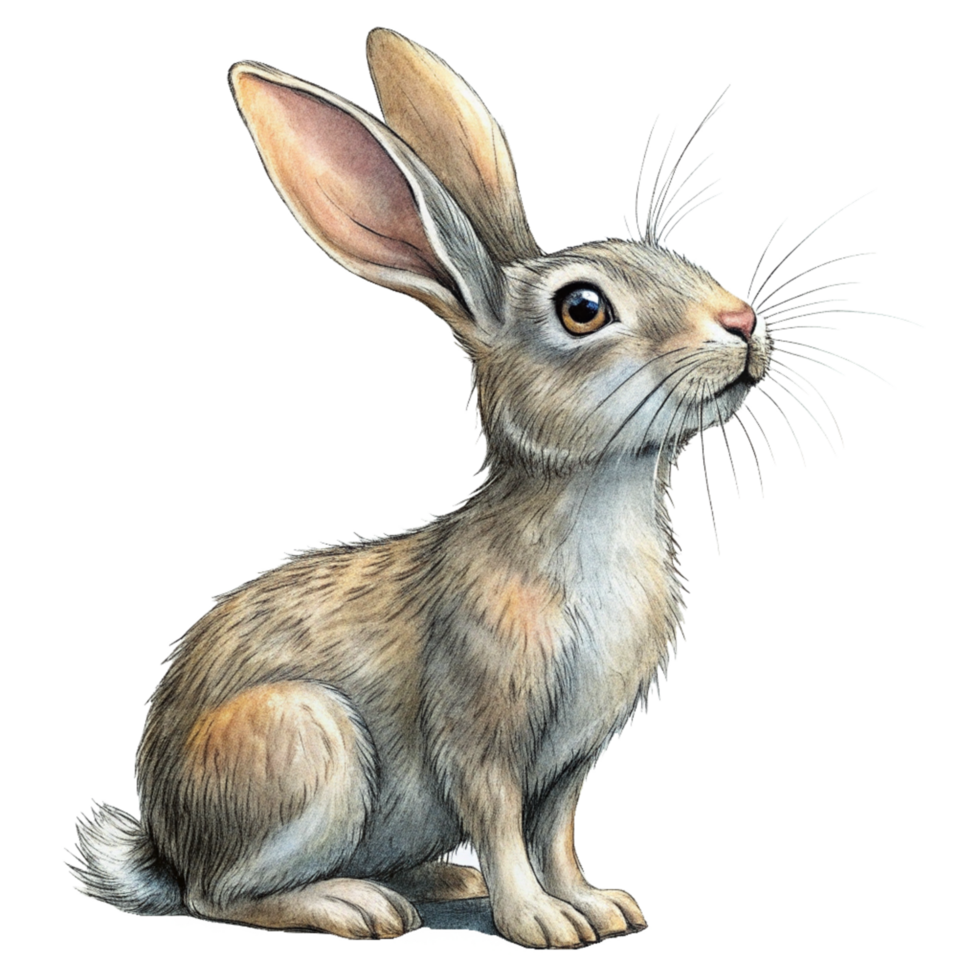 Hand Drawn Curious Rabbit Looking Up Concept png
