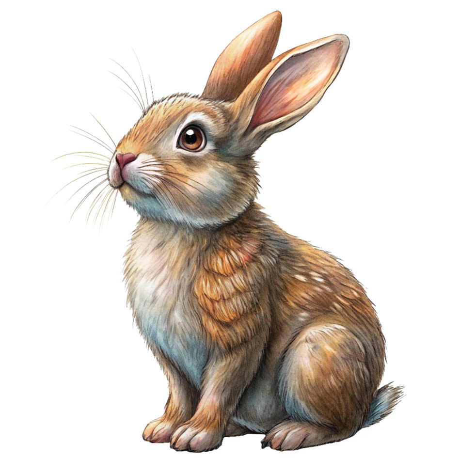 Curious Rabbit Looking Up Hand Drawn Mascot png