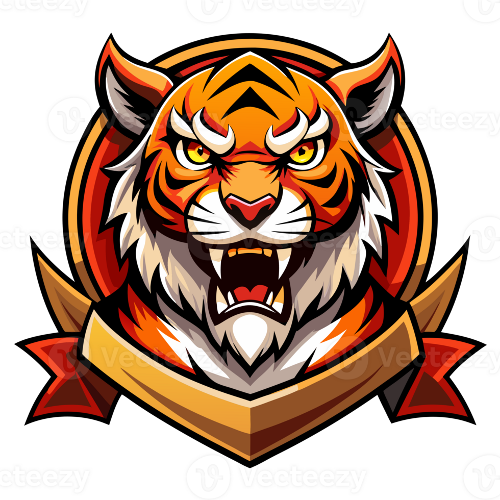 Angry Tiger with Blank Ribbon Logo Graphic png