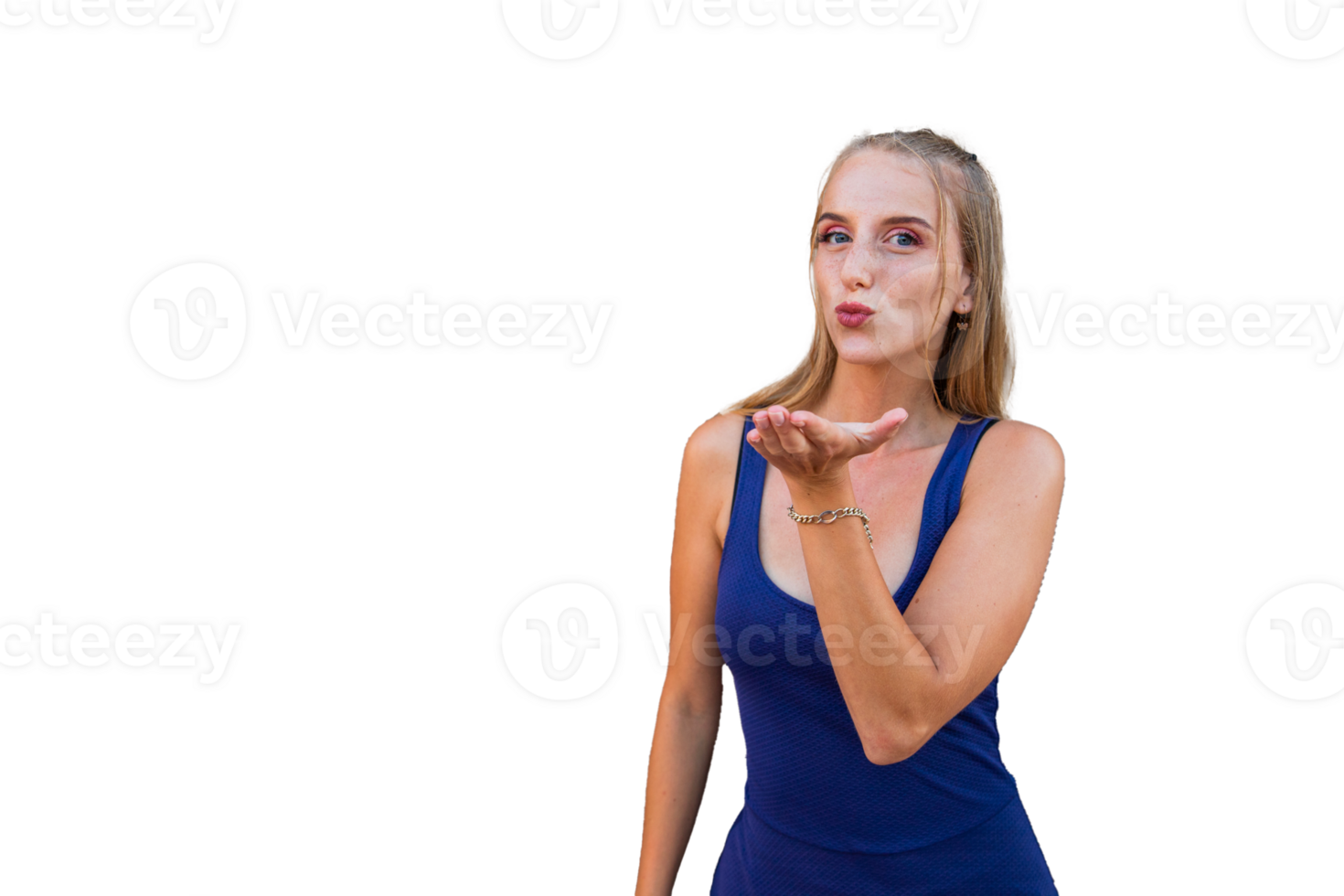 An attractive woman blows kisses, isolated on background png