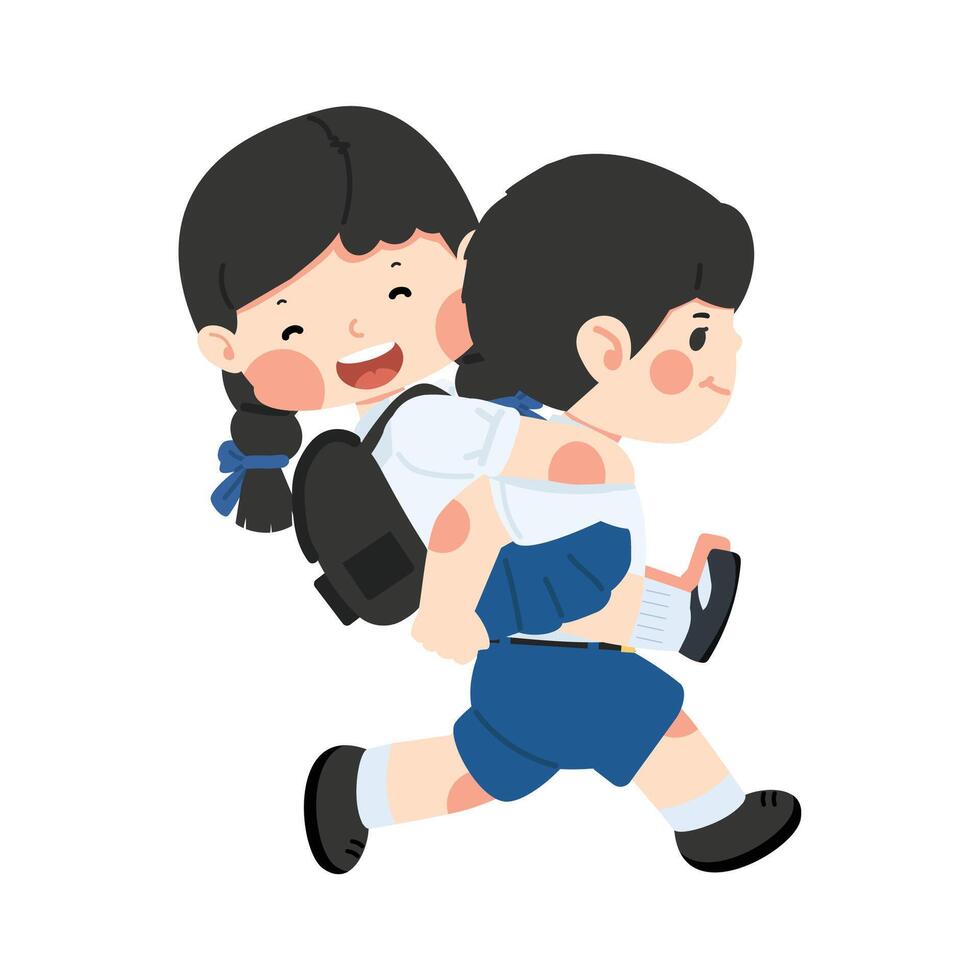 Kids girl piggybacks on boy vector