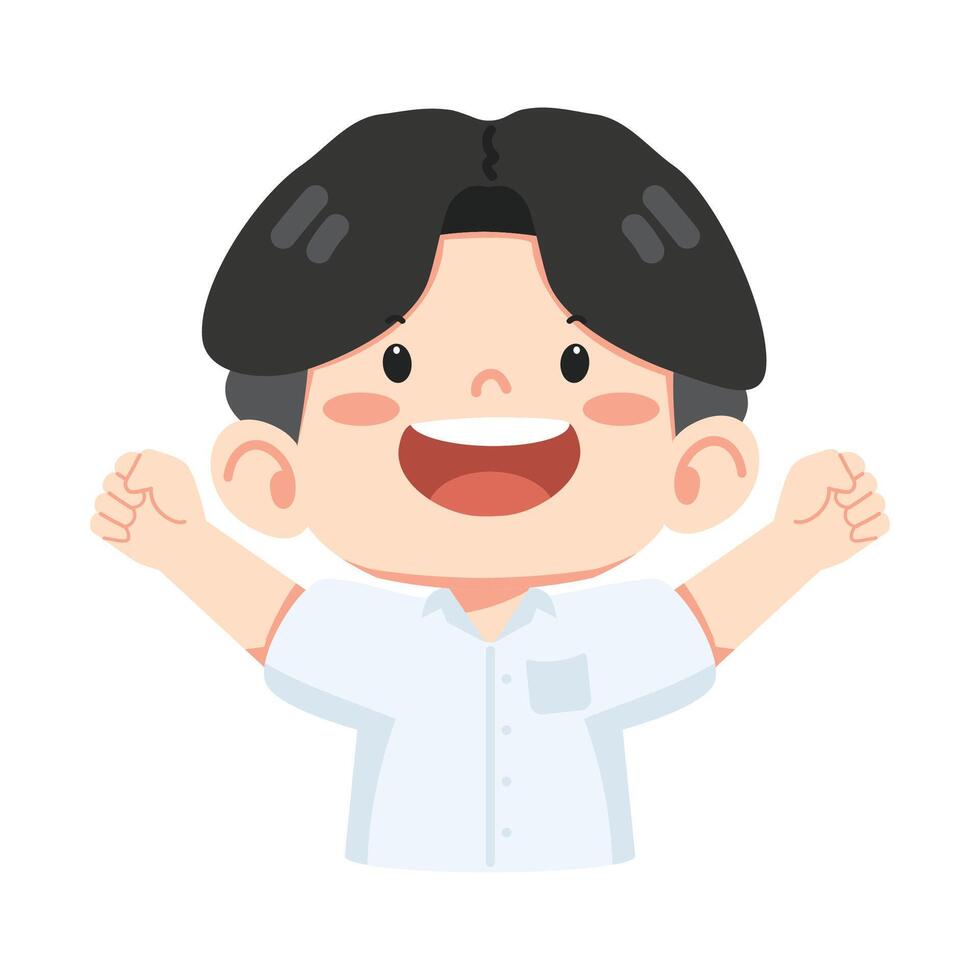 happy kid boy student raising his arms in the air vector