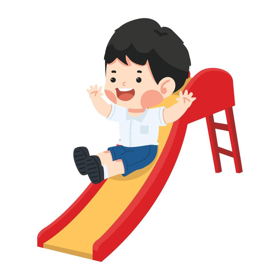 Kids play on playground slide together vector