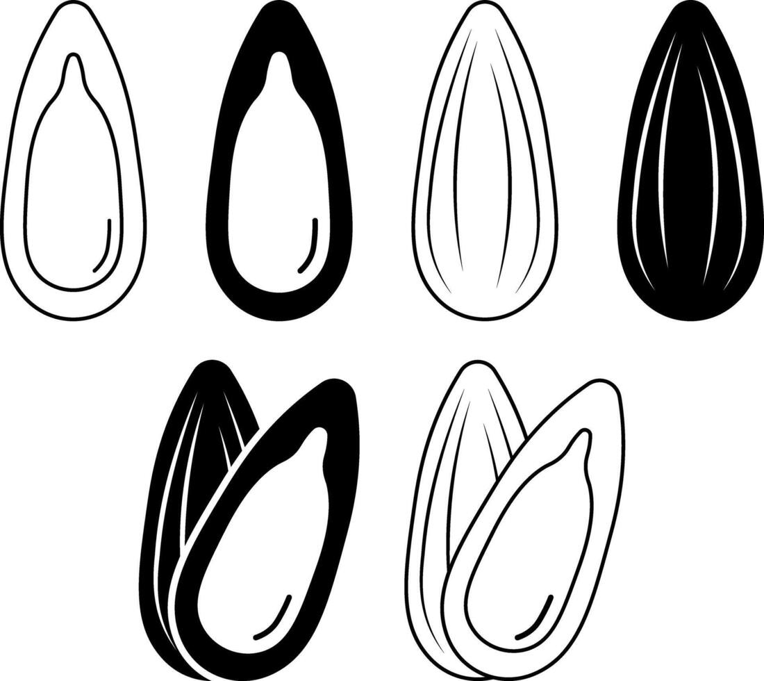 outline silhouette Sunflower seeds icon set vector