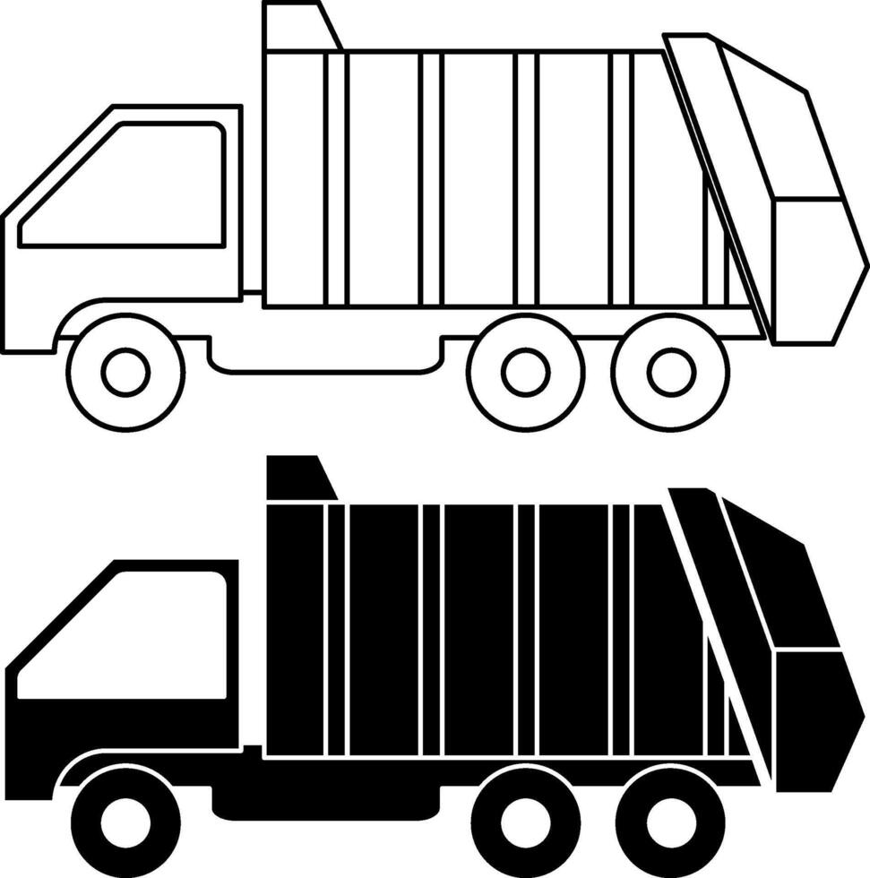 side view garbage truck icon set vector