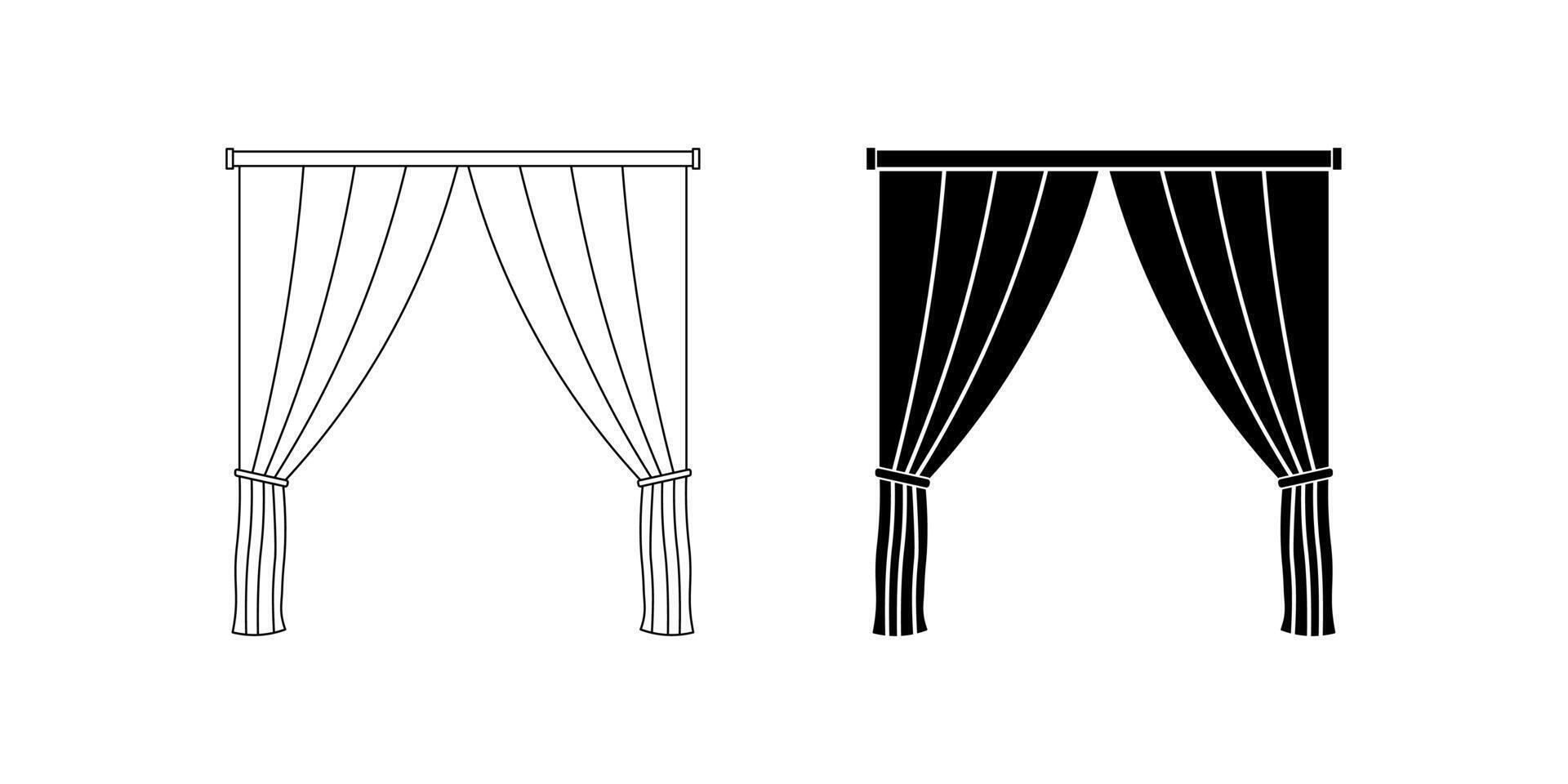outline silhouette curtain icon set isolated on white background vector