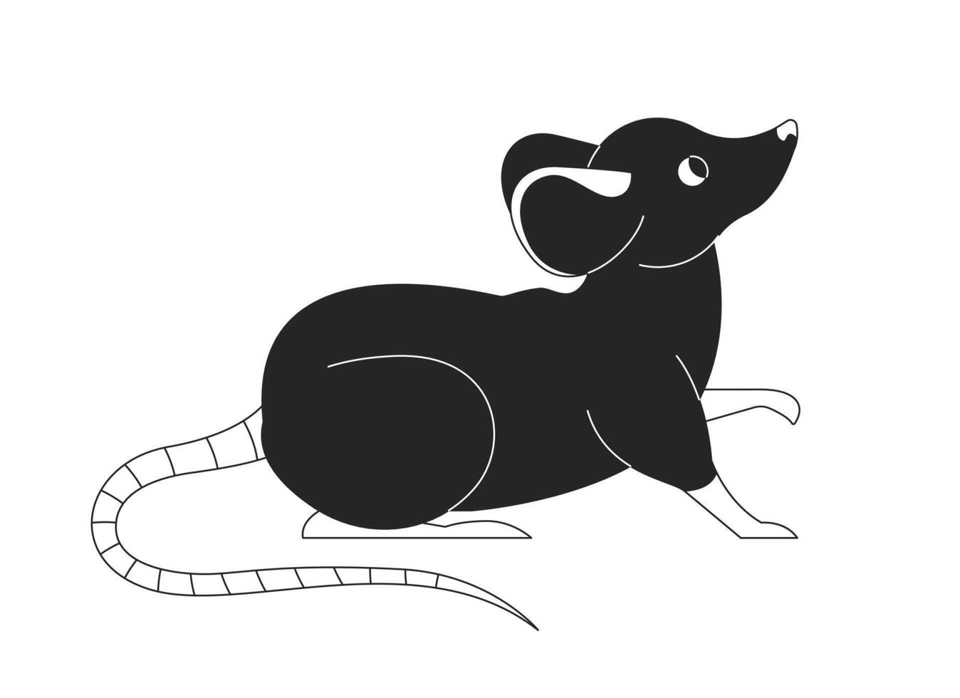 Cute mouse curious black and white 2D line cartoon character. Rat rodent isolated outline animal. Home tiny pet sniffing. Pest with tail. Small adorable mammal monochromatic spot illustration vector