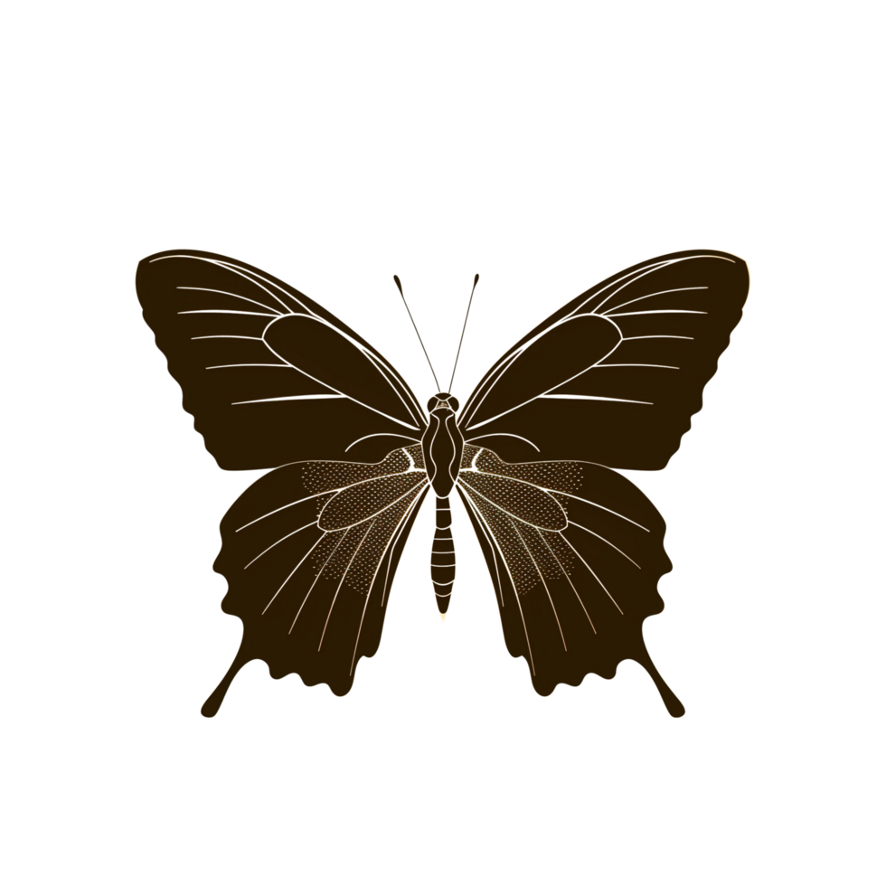 A beautiful butterfly silhouette with delicate wings, isolated on a transparent background png
