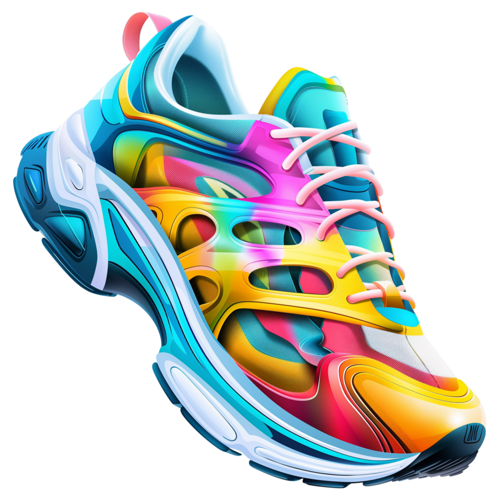 Colorful cool running sneakers mockup, vibrant colors, isolated on a transparent background png