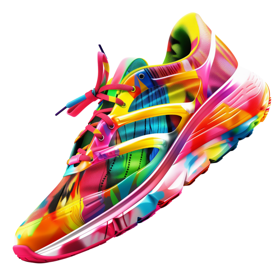 Colorful cool running sneakers mockup, vibrant colors, isolated on a transparent background png