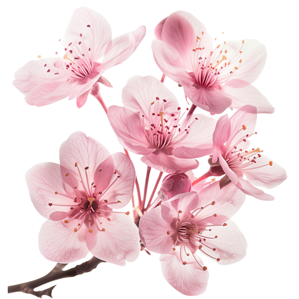 Delicate pink cherry blossom flowers isolated on a transparent background png