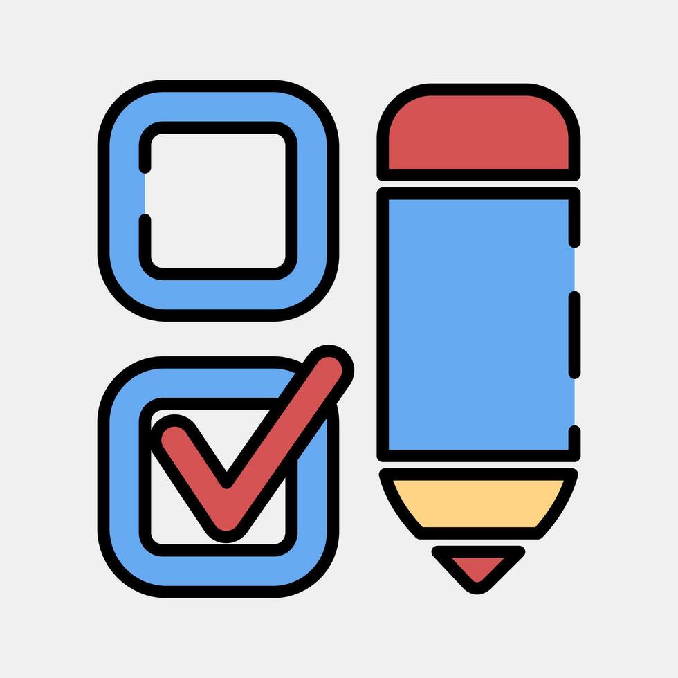 Icon check mark with a pen. USA general election elements. Icons in filled line style. Good for prints, posters, infographics, etc. vector