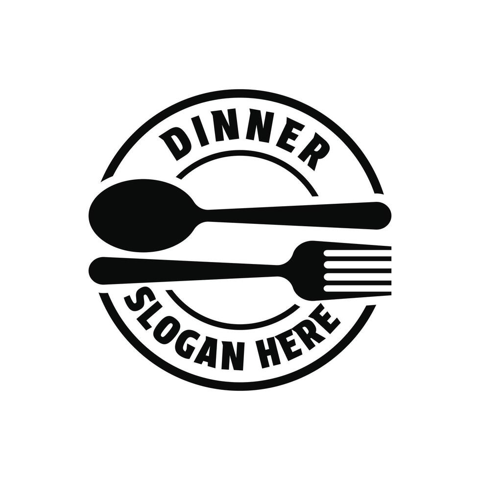 dinner food logo design concept idea with label circle stamp vector