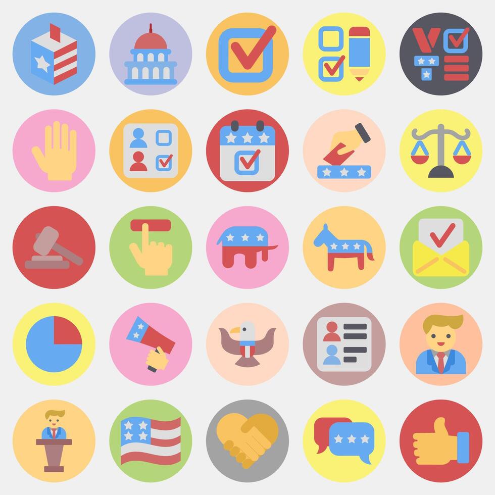 Icon set of usa election. USA general election elements. Icons in color mate style. Good for prints, posters, infographics, etc. vector