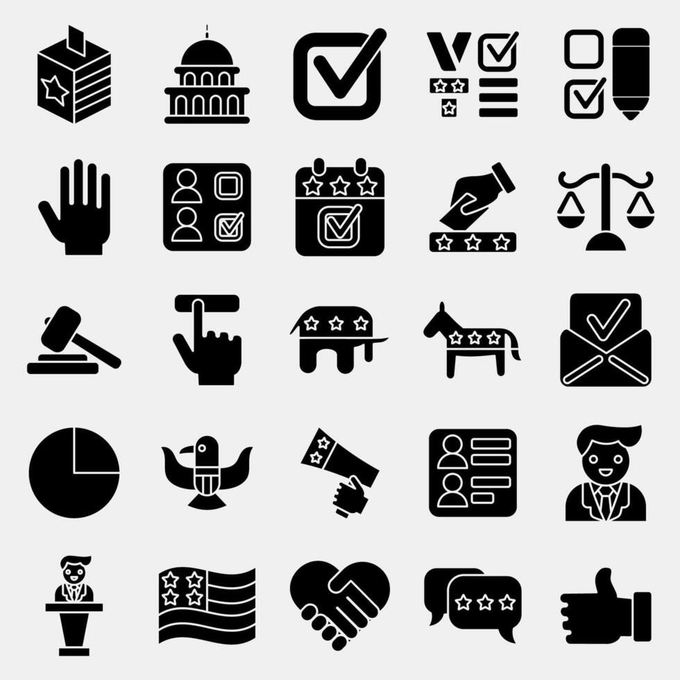 Icon set of usa election. USA general election elements. Icons in glyph style. Good for prints, posters, infographics, etc. vector