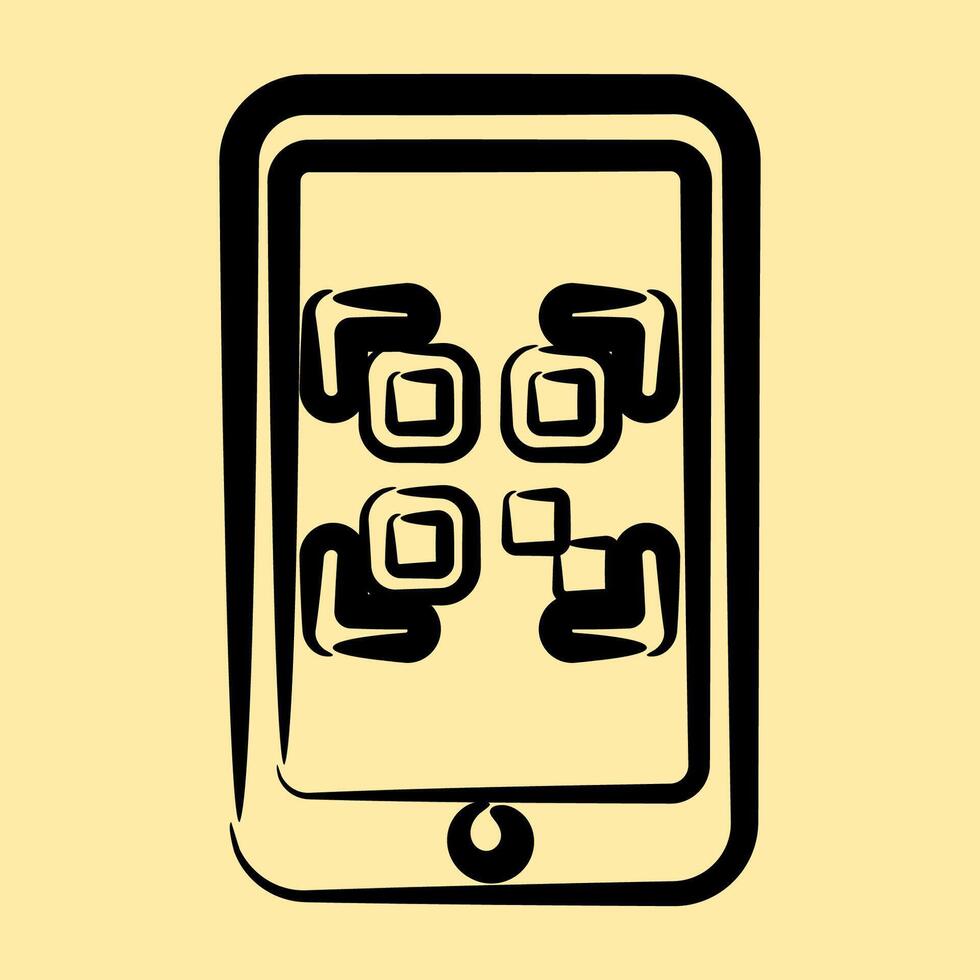 Icon qr code scanner mobile phone. Barcode and qr code elements. Icons in hand drawn style. Good for prints, posters, logo, advertisement,infographics, etc. vector