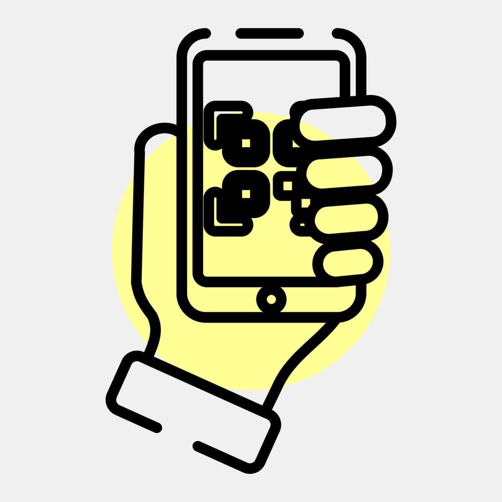 Icon holding qr code scanner. Barcode and qr code elements. Icons in color spot style. Good for prints, posters, logo, advertisement,infographics, etc. vector