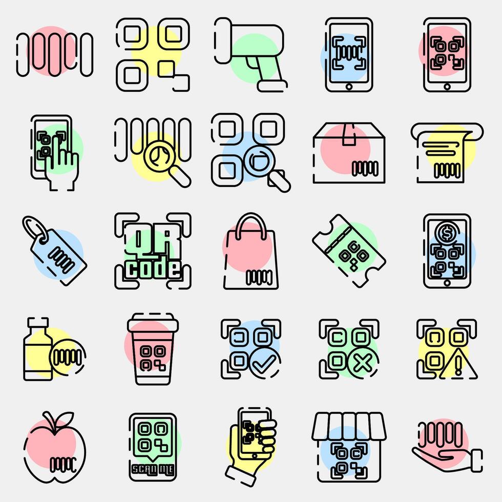 Icon set of barcode. Barcode and qr code elements. Icons in color spot style. Good for prints, posters, logo, advertisement,infographics, etc. vector