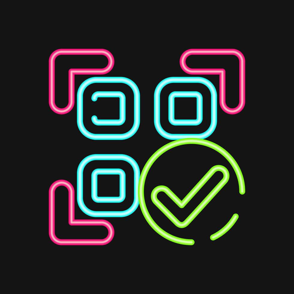 Icon confirmed qr code. Barcode and qr code elements. Icons in neon style. Good for prints, posters, logo, advertisement,infographics, etc. vector