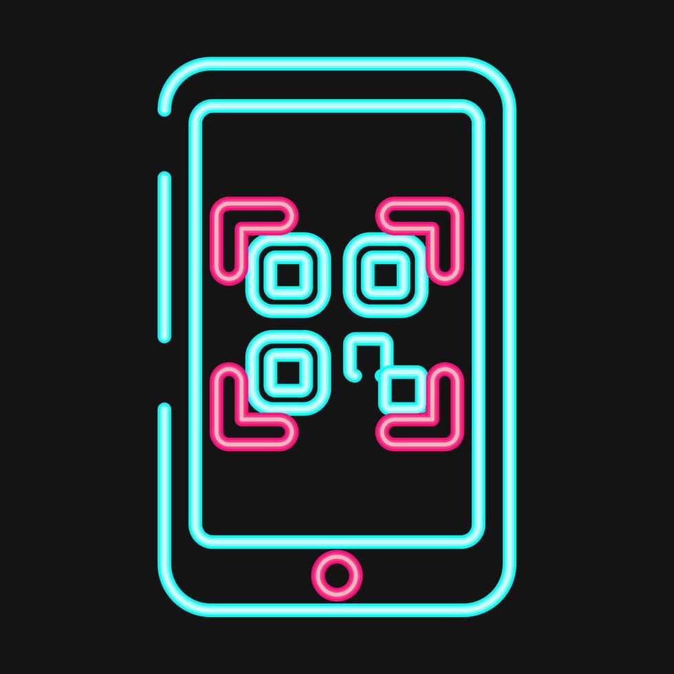 Icon qr code scanner mobile phone. Barcode and qr code elements. Icons in neon style. Good for prints, posters, logo, advertisement,infographics, etc. vector