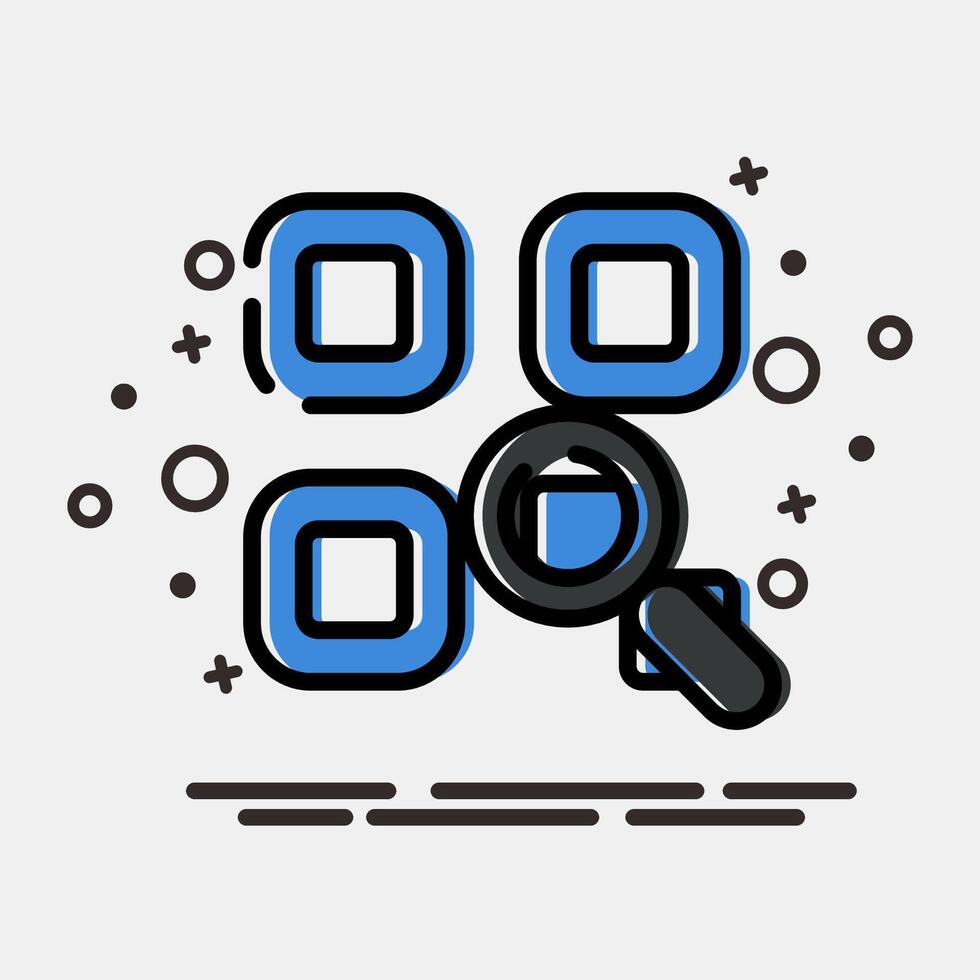 Icon qr code review. Barcode and qr code elements. Icons in MBE style. Good for prints, posters, logo, advertisement,infographics, etc. vector