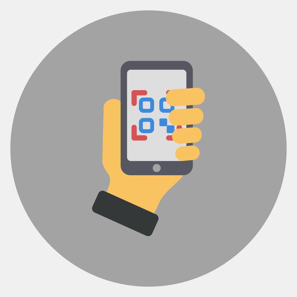 Icon holding qr code scanner. Barcode and qr code elements. Icons in color mate style. Good for prints, posters, logo, advertisement,infographics, etc. vector