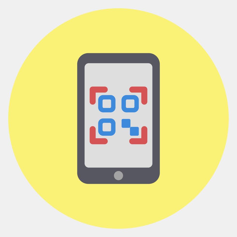Icon qr code scanner mobile phone. Barcode and qr code elements. Icons in color mate style. Good for prints, posters, logo, advertisement,infographics, etc. vector