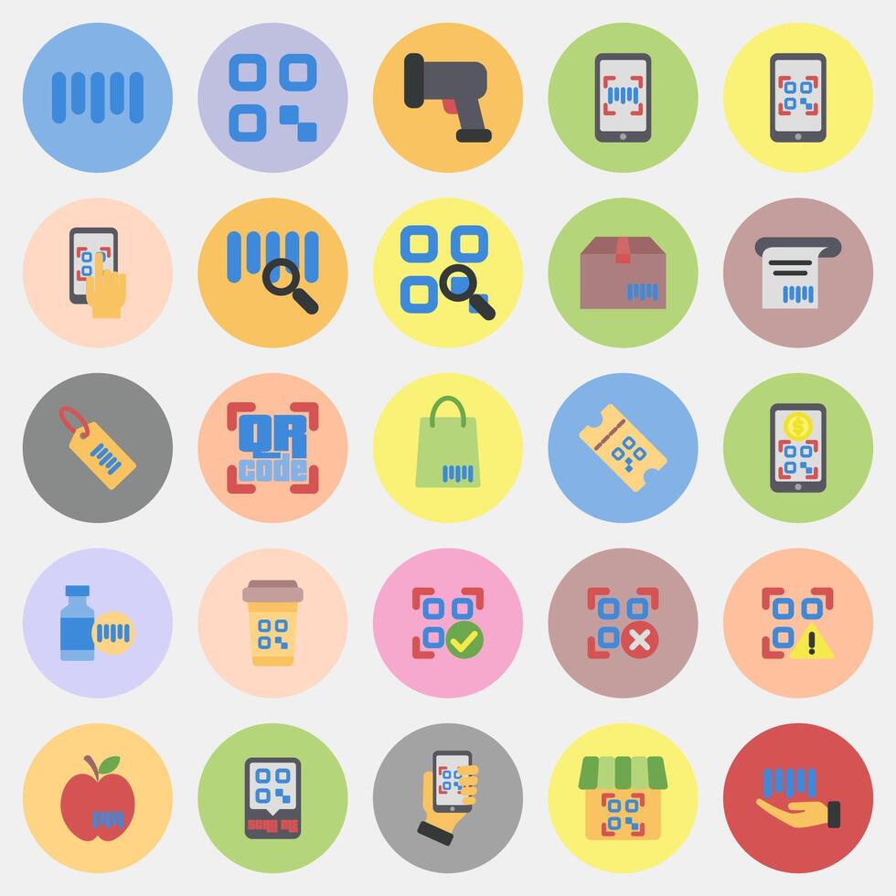 Icon set of barcode. Barcode and qr code elements. Icons in color mate style. Good for prints, posters, logo, advertisement,infographics, etc. vector