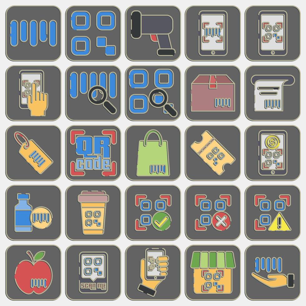 Icon set of barcode. Barcode and qr code elements. Icons in embossed style. Good for prints, posters, logo, advertisement,infographics, etc. vector