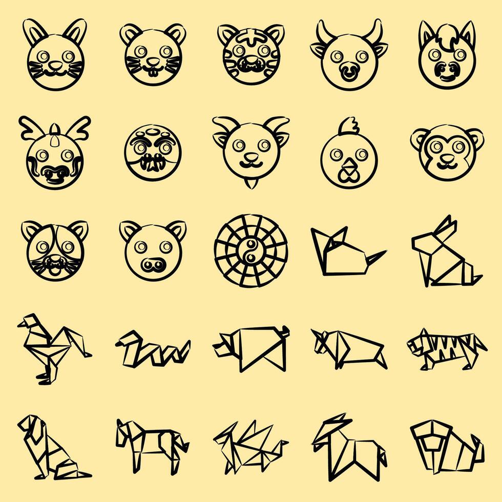 Icon set of chinese zodiac. Chinese Zodiac elements. Icons in hand drawn style. Good for prints, posters, logo, advertisement, decoration,infographics, etc vector