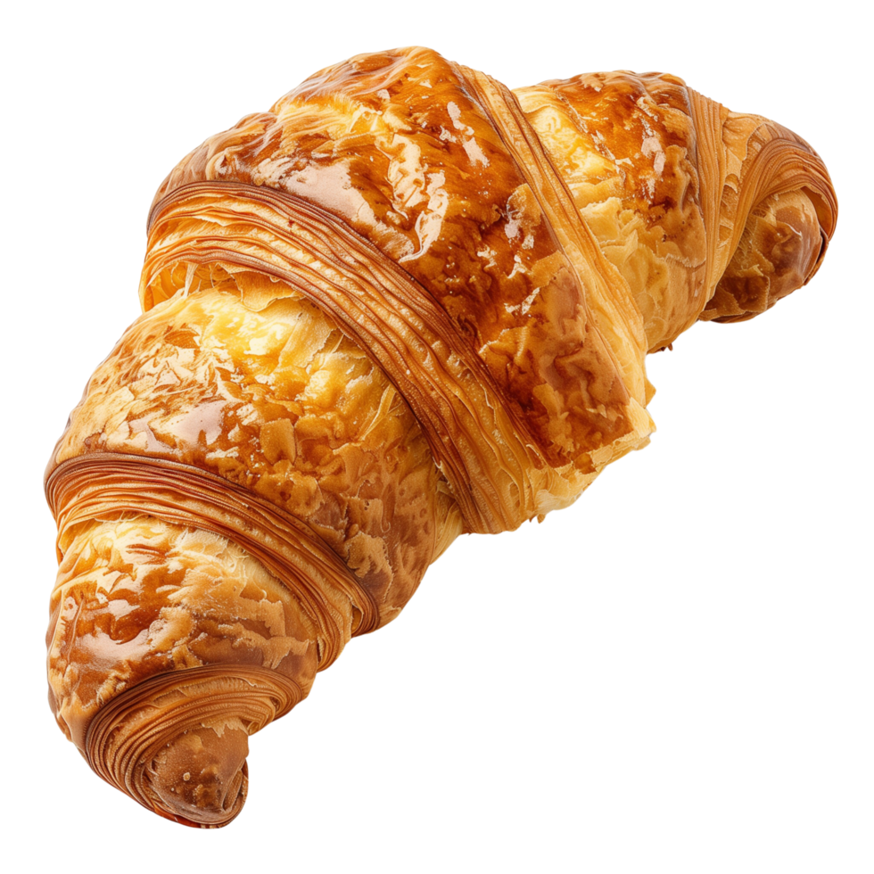 A freshly baked croissant, golden and flaky, isolated on a transparent background png