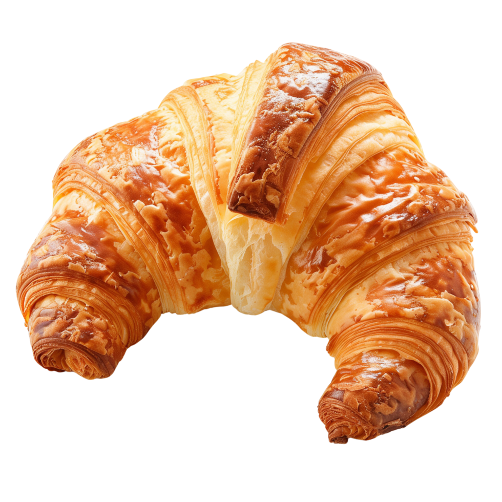 A freshly baked croissant, golden and flaky, isolated on a transparent background png