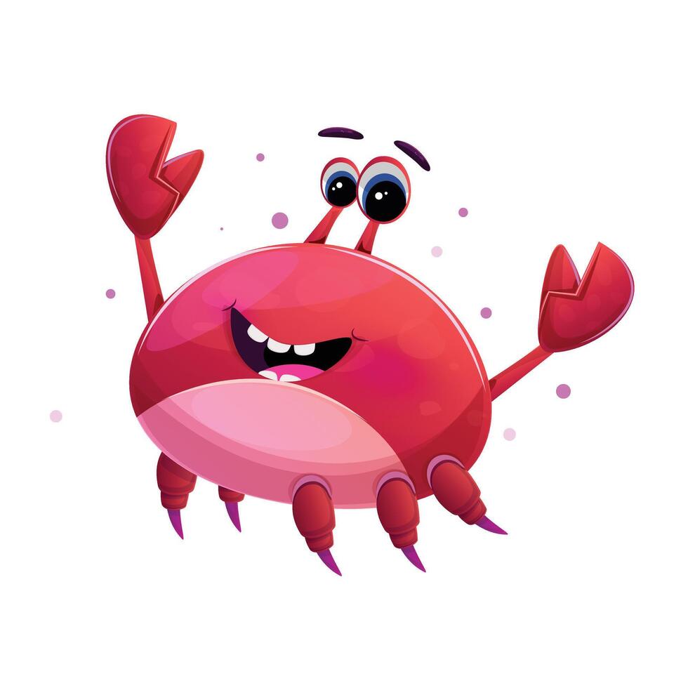 Red crab with large, friendly eyes and an engaging smile, positioned against a clean white backdrop vector