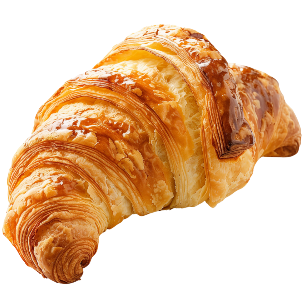 A freshly baked croissant, golden and flaky, isolated on a transparent background png