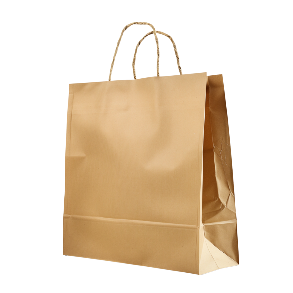 A side view of a blank eco-friendly recyclable shopping paper bag isolated on a transparent background png