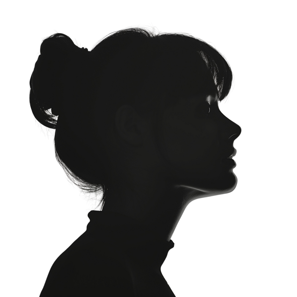 A serene silhouette of a woman's profile isolated on a transparent background png