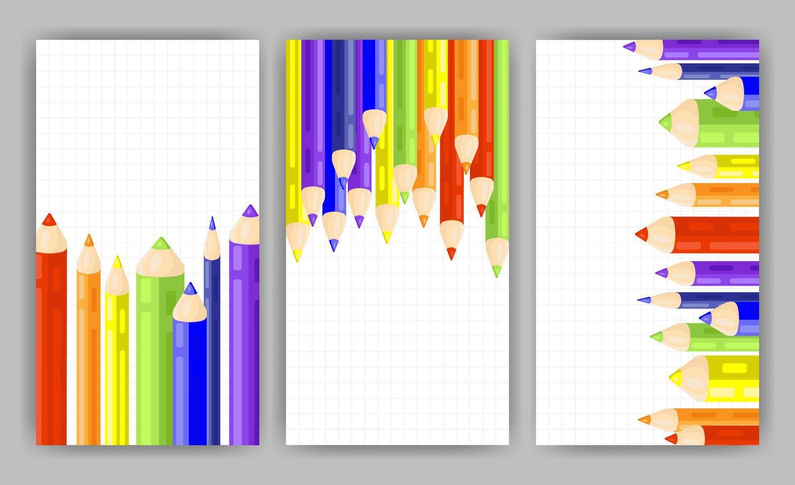 Banner template set for educational creative and school concept with place for text. School template backgrounds decorated with colored pencils. Banners special offer, sales, social media. vector