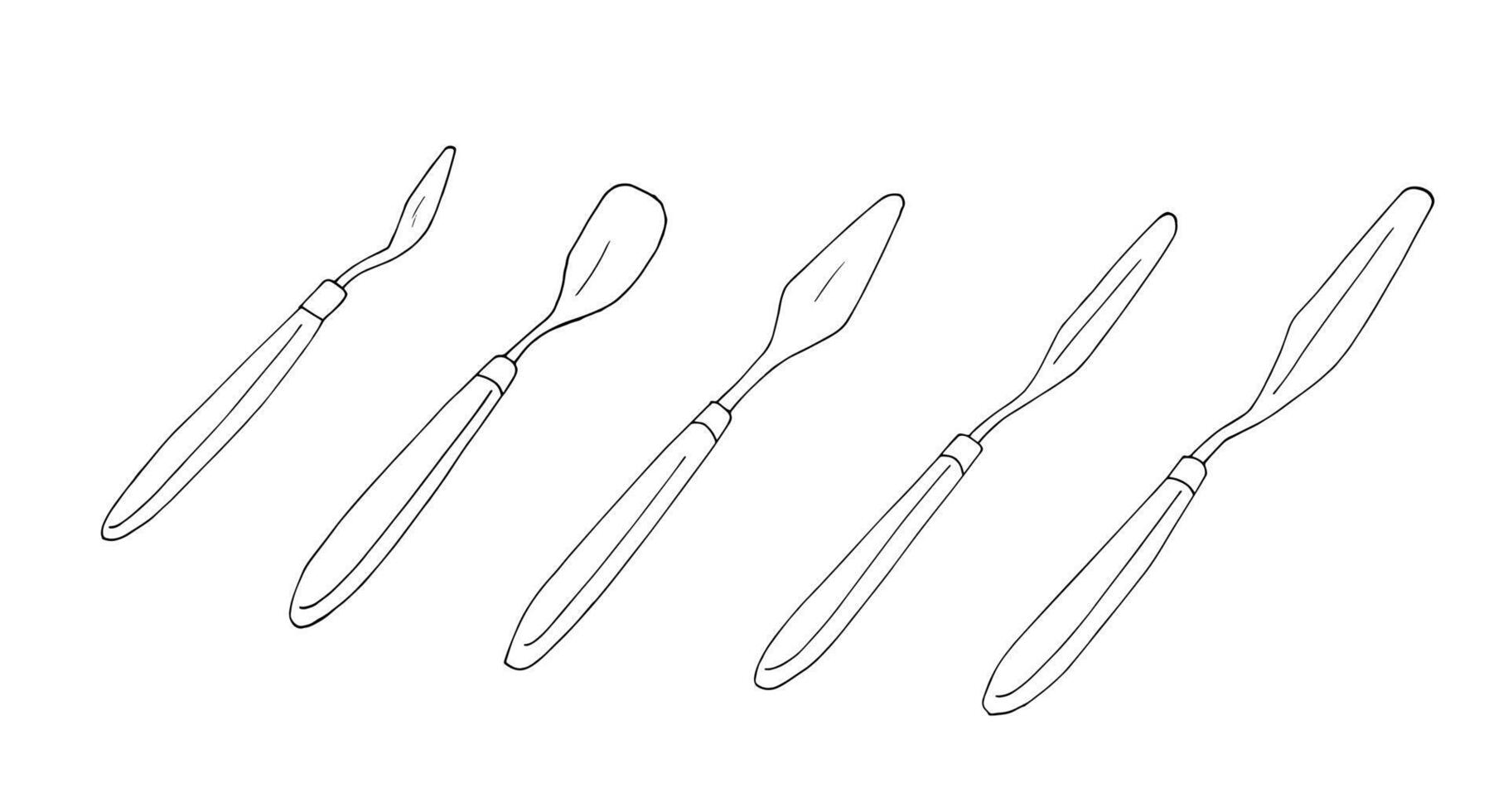 Hand-drawn painting spatulas set. Artists tools. Isolated painter's illustration on white background. vector