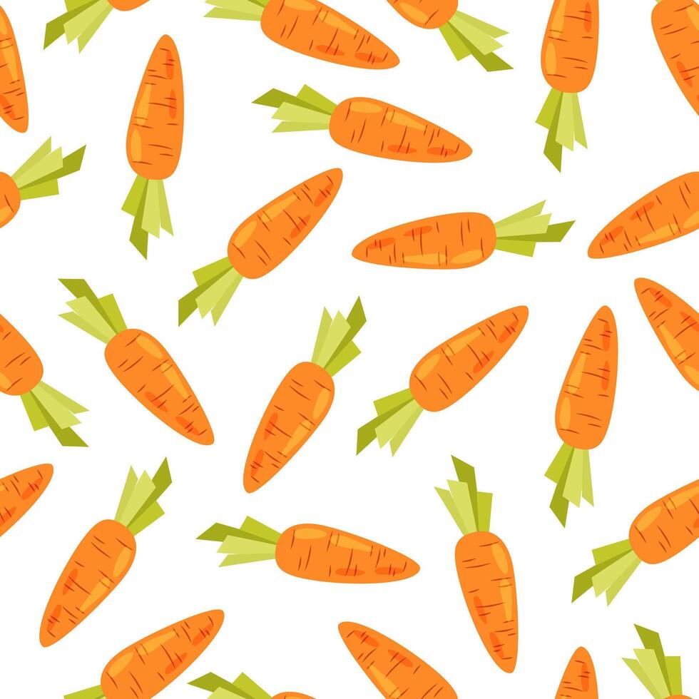 Seamless pattern with carrot in flat style on white background. Healthy food. Cartoon carrots in flat style. Vegetable. Pattern for textile, wrapping paper, background. vector