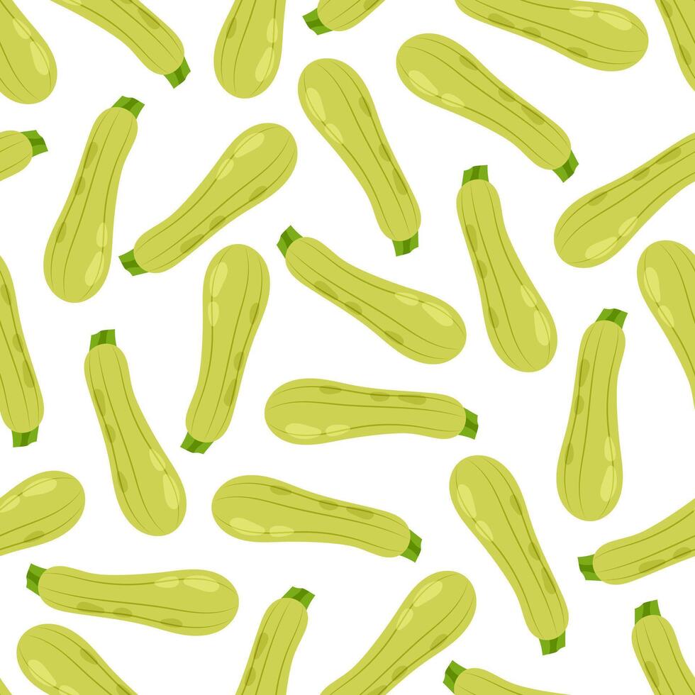 Seamless pattern with zucchini in flat style on white background. Healthy food. Cartoon zucchini in flat style. Vegetable. Pattern for textile, wrapping paper, background. vector