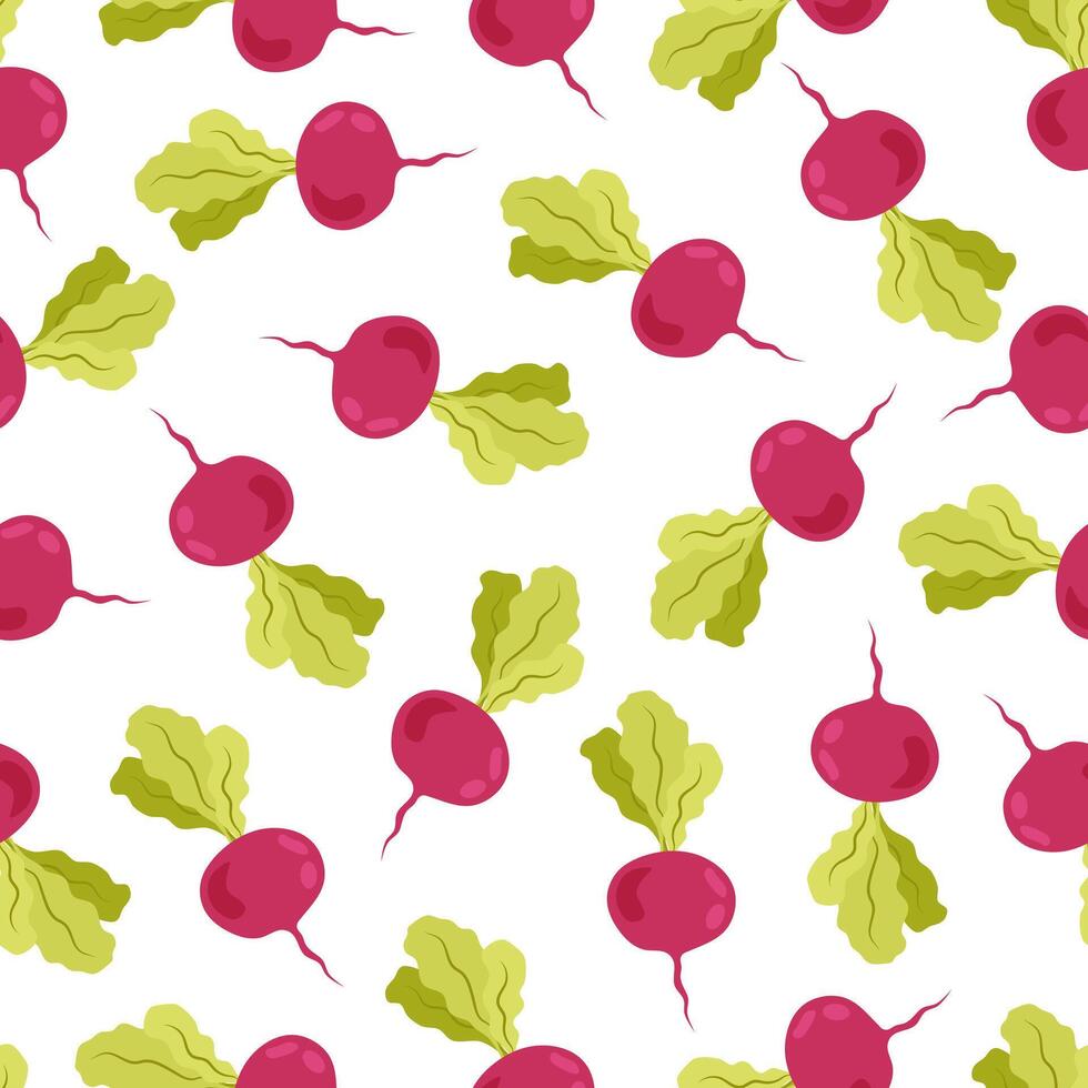 Seamless pattern with beets in flat style on white background. Healthy food. Cartoon beet in flat style. Pattern for textile, wrapping paper, background. vector